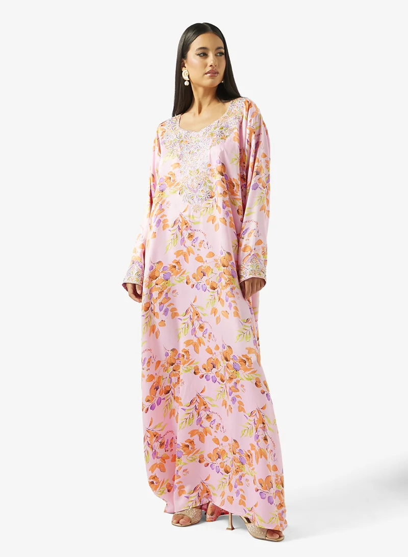 hayas closet  Floral Embroidery & Stonework And Belt Jalabiya for Women | Best Price UAE